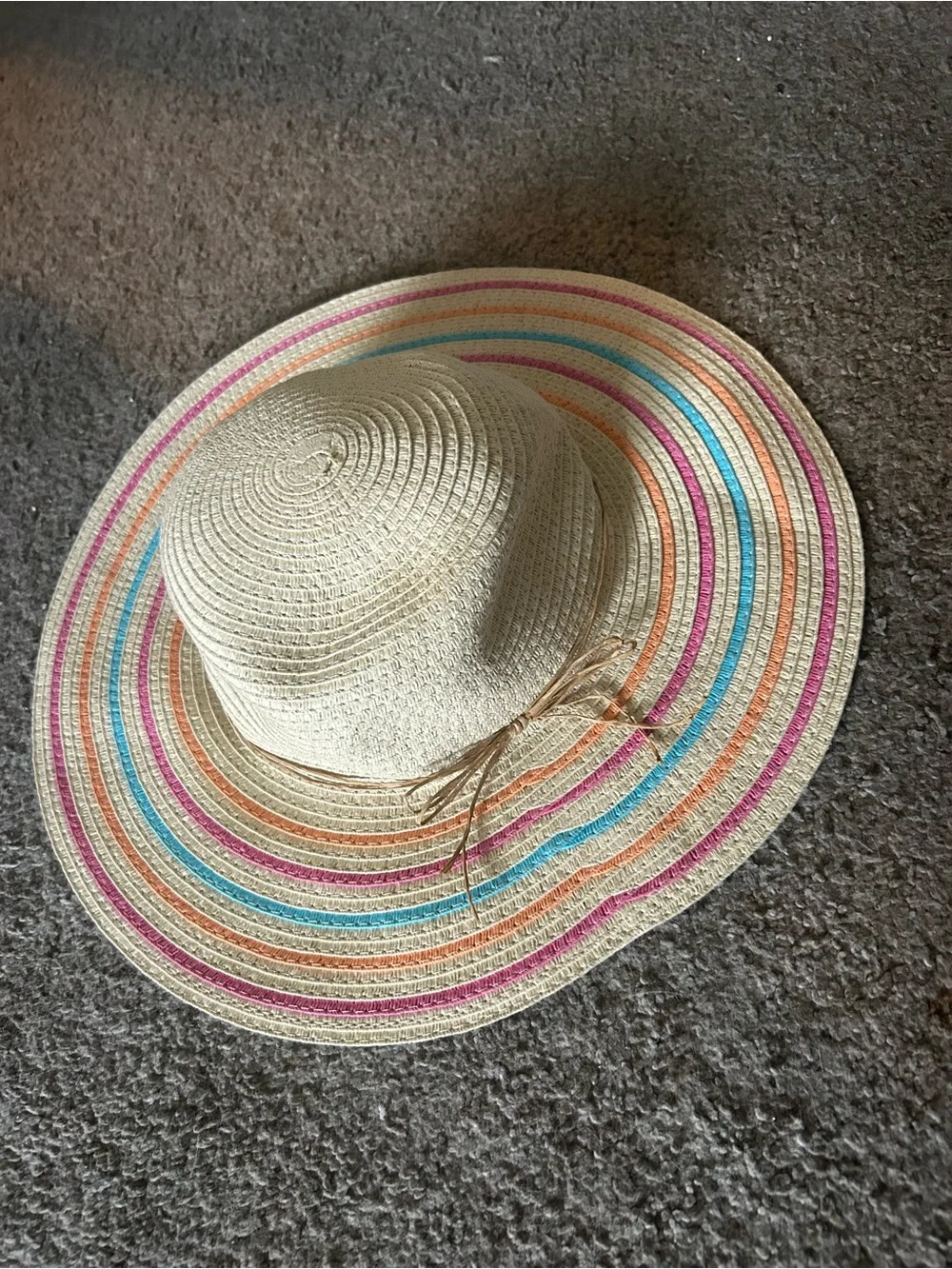 Target Straw Sun Hat Kids OS Tan Rainbow Stripe Fruit Bead Floppy Beach Boho